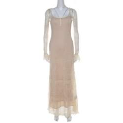 Pre Owned Alexander McQueen Ecru Crochet Knit Wool Lace Shetland Maxi Dress XS