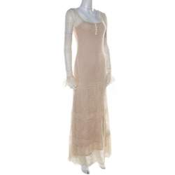 Pre Owned Alexander McQueen Ecru Crochet Knit Wool Lace Shetland Maxi Dress XS