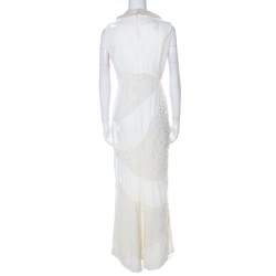 Pre Owned Alexander McQueen Ivory White Velvet & Lace Ruffle Collar Dress M