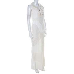 Pre Owned Alexander McQueen Ivory White Velvet & Lace Ruffle Collar Dress M