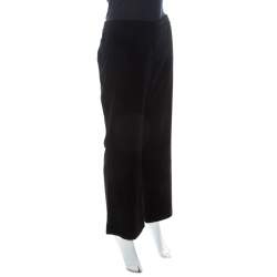 Pre Owned Alexander McQueen Black Silk Blend Velvet Wide Leg Trousers L