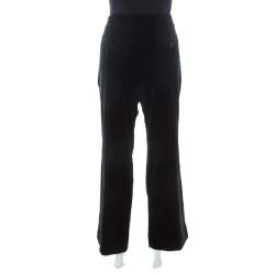 Pre Owned Alexander McQueen Black Silk Blend Velvet Wide Leg Trousers L