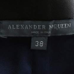 Pre Owned Alexander McQueen Black Leather Asymmetric Ruffle Short Skirt S