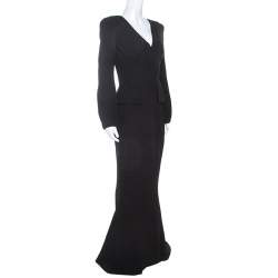 Pre Owned Alexander McQueen Black Silk Long Sleeve Peplum Gown M