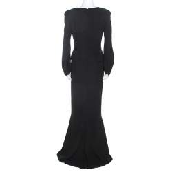 Pre Owned Alexander McQueen Black Silk Long Sleeve Peplum Gown M