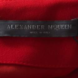 Pre Owned Alexander McQueen Coral Red Crepe Ruched Detail  Maxi Skirt L