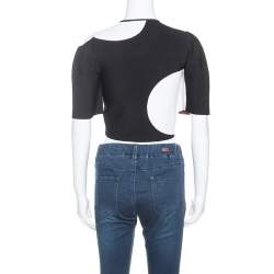 Pre Owned Alexander McQueen Monochrome Jacquard Knit Cropped Top S