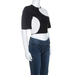 Pre Owned Alexander McQueen Monochrome Jacquard Knit Cropped Top S