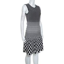 Alexander McQueen Monochrome Honeycomb Pattern Stretch Knit Dress L