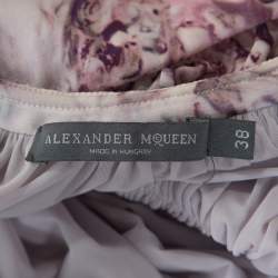 Pre Owned Alexander McQueen Lavender Marble Printed Ruched Halter Neck Dress S