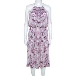 Pre Owned Alexander McQueen Lavender Marble Printed Ruched Halter Neck Dress S