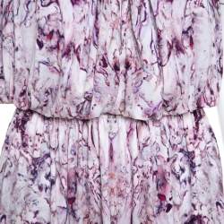 Pre Owned Alexander McQueen Lavender Marble Printed Ruched Halter Neck Dress S