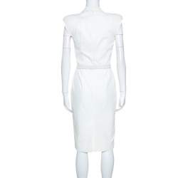 Pre Owned Alexander McQueen White Cotton Pleated Neck Detail Belted Dress S