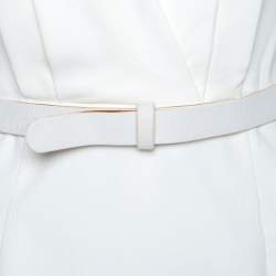 Pre Owned Alexander McQueen White Cotton Pleated Neck Detail Belted Dress S