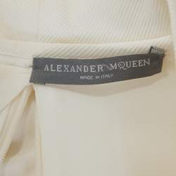 Pre Owned Alexander McQueen White Cotton Pleated Neck Detail Belted Dress S