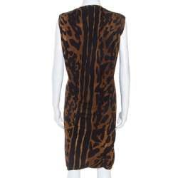 Pre Owned Alexander McQueen Brown Ocelot Print Chiffon Midi Dress S