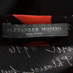 Pre Owned Alexander McQueen Black Printed Silk Front Button Shirt M
