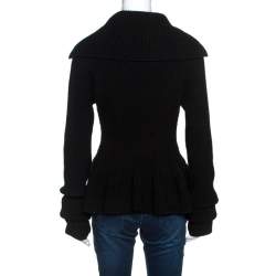 Pre Owned Alexander McQueen Black Wool Sculpt Rib Knit Peplum Cardigan S