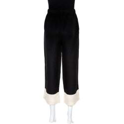 Pre Owned Alexander McQueen Black Silk Jacquard Contrast Hem Detail Pants M