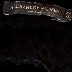 Pre Owned Alexander McQueen Black Silk Jacquard Contrast Hem Detail Pants M