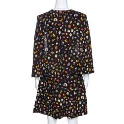 Alexander McQueen Brown Obsession Print Crepe Cape Sleeve Dress S