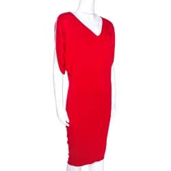 Pre Owned Alexander McQueen Red Stretch Knit Sleeveless Fitted Dress S