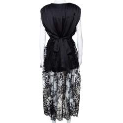 Pre Owned Alexander McQueen Black Silk Lace Trim Asymmetrical Top M