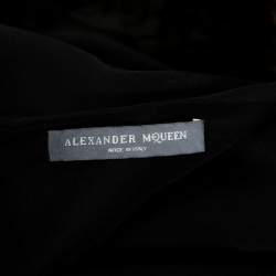 Pre Owned Alexander McQueen Black Silk Lace Trim Asymmetrical Top M