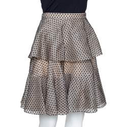 Alexander McQueen Black & Cream Silk Lace Overlay Tiered Skirt M