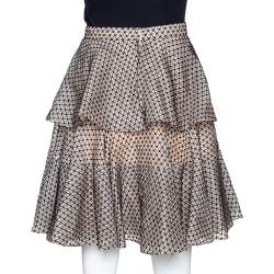 Alexander McQueen Black & Cream Silk Lace Overlay Tiered Skirt M