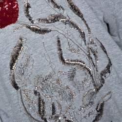 Pre Owned Alexander McQueen Grey Cotton Floral Sequin Embellished T Shirt M