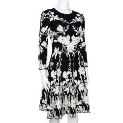 Pre Owned Alexander McQueen Monochrome Floral Jacquard Knit Skater Dress M