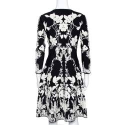 Pre Owned Alexander McQueen Monochrome Floral Jacquard Knit Skater Dress M
