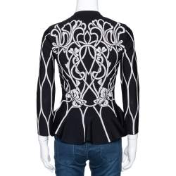 Pre Owned Alexander McQueen Black Jacquard Knit Peplum Cardigan M