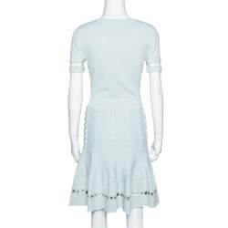 Pre Owned Alexander McQueen Egg Blue Knit Flute Sleeve Mini Dress M