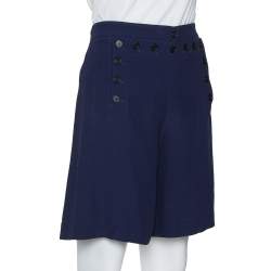 Alexander McQueen Navy Blue Crepe Button Detail Shorts S