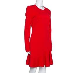 Pre Owned Alexander McQueen Red Wool Jersey Long Sleeve Flared Dress M 