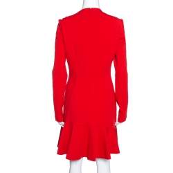 Pre Owned Alexander McQueen Red Wool Jersey Long Sleeve Flared Dress M 