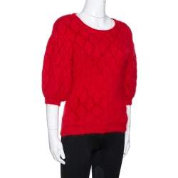 Pre Owned Alexander McQueen Red Angora Knit Balloon Sleeve Jumper M