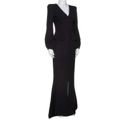 Pre Owned Alexander McQueen Black Silk Long Sleeve Peplum Gown S