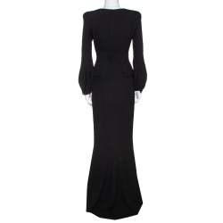 Pre Owned Alexander McQueen Black Silk Long Sleeve Peplum Gown S