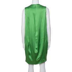 Pre Owned Alexander McQueen Green Silk Satin Sleeveless Shift Dress M