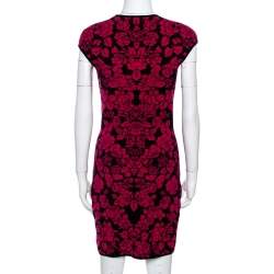 Pre Owned Alexander McQueen Pink & Black Floral Jacquard Bodycon Dress M