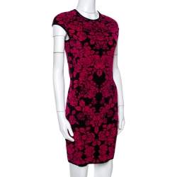 Pre Owned Alexander McQueen Pink & Black Floral Jacquard Bodycon Dress M