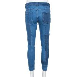 Pre Owned Alexander McQueen Blue Patchwork Denim Cropped Skinny Jeans M
