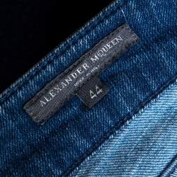 Pre Owned Alexander McQueen Blue Patchwork Denim Cropped Skinny Jeans M