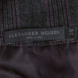 Pre Owned Alexander McQueen Grey Checked Wool Pleated Sleeve Dress S
