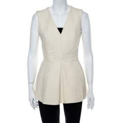 Alexander McQueen Cream V Neck Sleeveless Peplum Top M