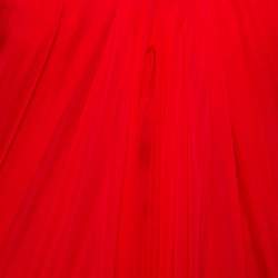 Pre Owned Alexander McQueen Red Chiffon Bustier Detail Strapless Evening Gown M