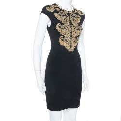 Alexander McQueen Black Floral Pattern Knit Sleeveless Bodycon Dress S
